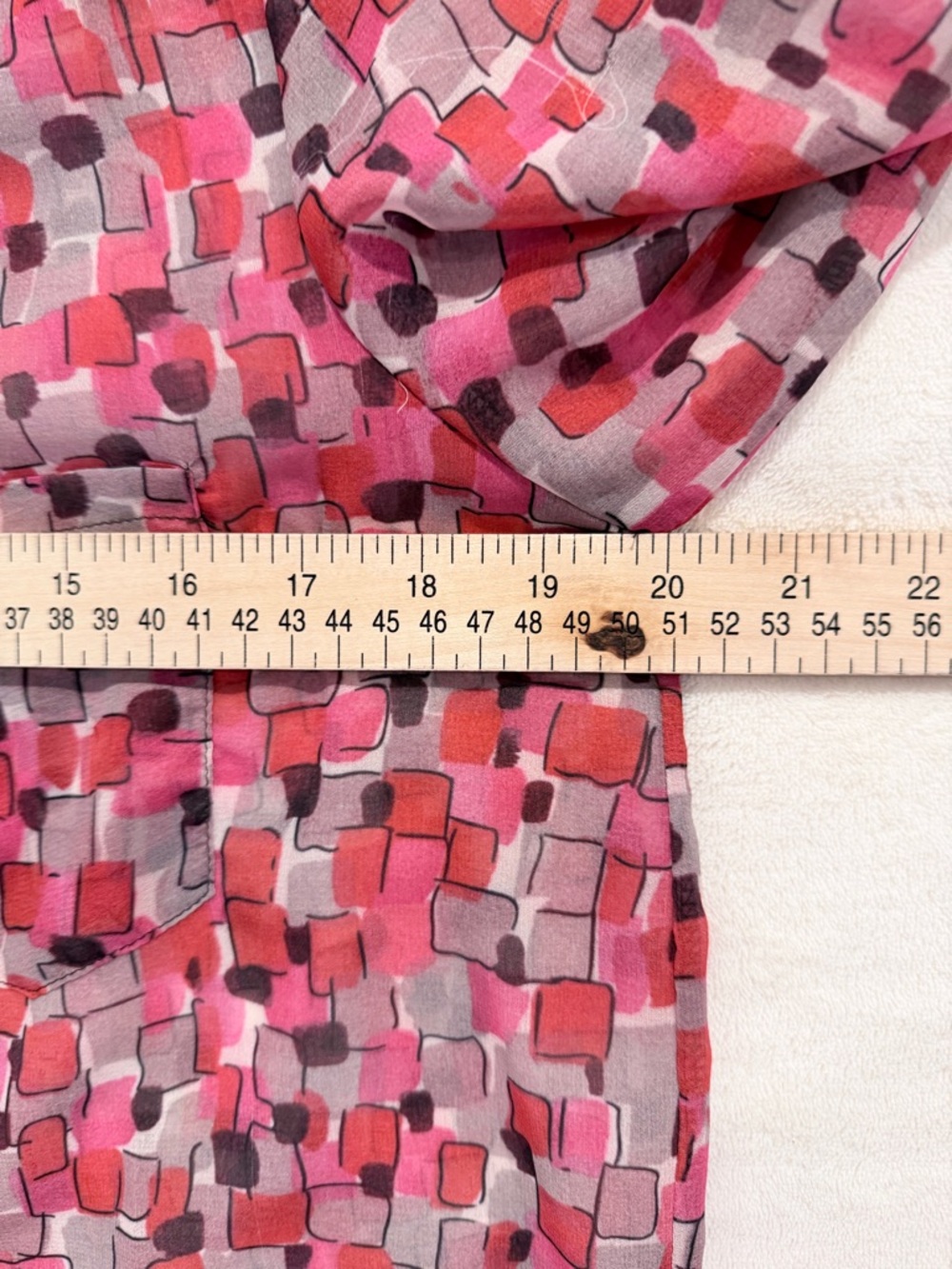 Jade Melody Tam Pink Abstract Print Blouse Sheer Top Size Medium - Picture 8 of 10